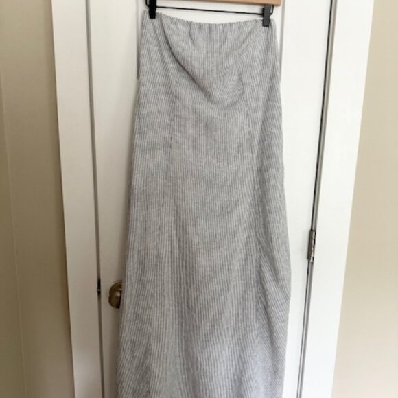 (Quince) 100% European Linen Strapless Maxi Dress - Blue Pinstripe - Picture 8 of 11